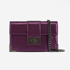 NWT The Kooples Small Emily Purple‎ Leather Clutch Wallet with Chain Strap